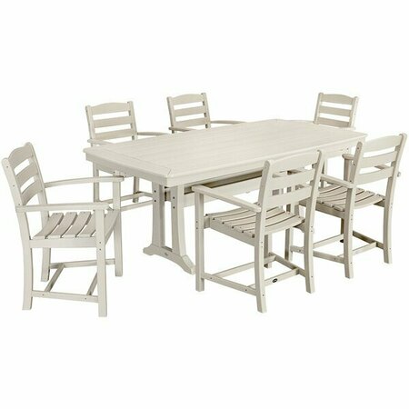 POLYWOOD La Casa Cafe 7-Piece Sand Dining Set with 6 Arm Chairs and Nautical Trestle Table 633PWS2971SA